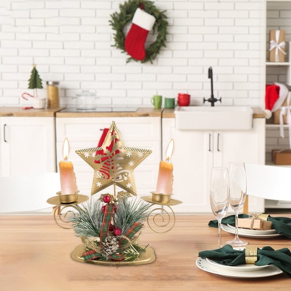 Vintage Gold Candlestick Set, Luxury Iron Double Candle Holder for Christmas Table Decor, Creates Warm Holiday Ambiance for Window & Mantel Gold