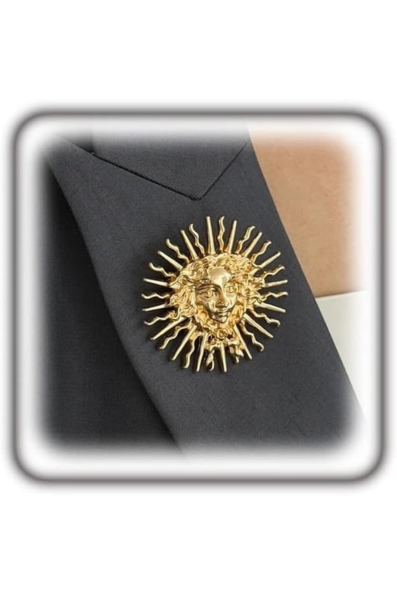 Vintage Gold Chunky Cameo Sunburst Face Brooch Pin for Women, Boho Dainty Trendy Artistic Brooch Versatile Lapel Pin Everyday Costume Jewelry Gifts