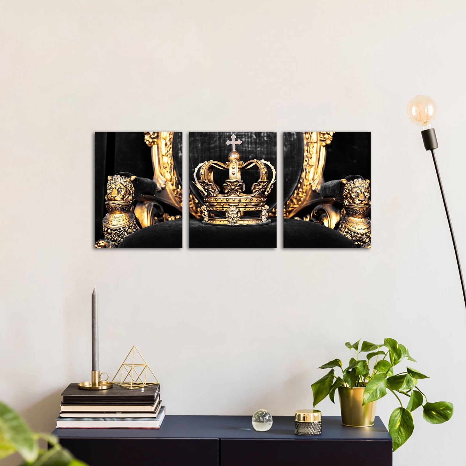 Vintage Gold Crown Canvas Wall Art Black and Gold Pictures for Wall ...