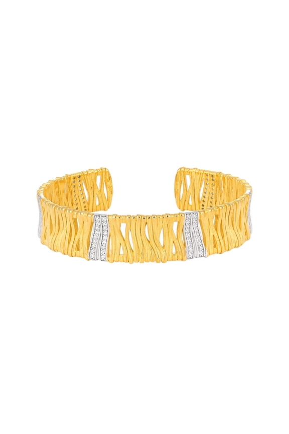 Vintage Gold Cuffs Bracelets for Women Boho Hollow Out 2 Tone Cuff Bracelet Open 925 Sterling Silver Bracelet 7.5 Inch