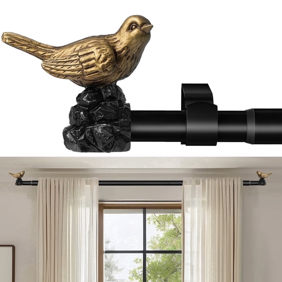 Vintage Gold Curtain Rod 18 to 45 Inches Curtain Rods for Windows Adjustable Drapery Rod with Bird Finials Heavy Duty Curtain Rod for Kitchen Window Living Room