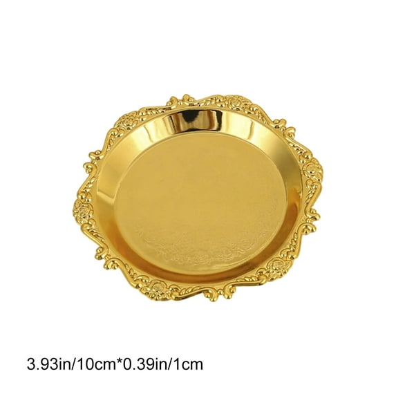 Vintage Gold Decorative Serving Tray – Ornate Embossed Round Platter for Desserts, Snacks, Jewelry – Elegant Home Kitchen, Party & Wedding Display Tray