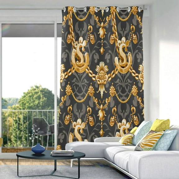 Vintage Gold Dollar and Chain Blackout Curtains 84"x52" Thermal Insulated Curtain 1 Panel