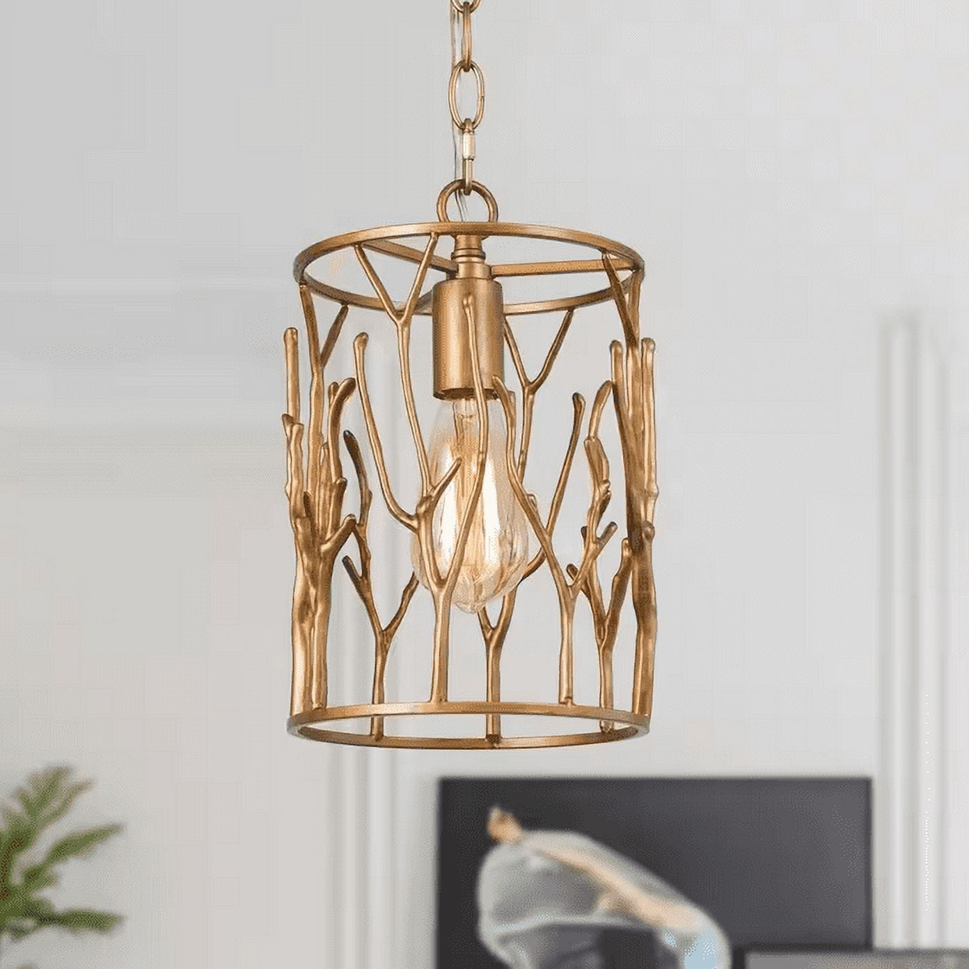 Vintage Gold Drum Metal Pendant Light with Adjustable Chain