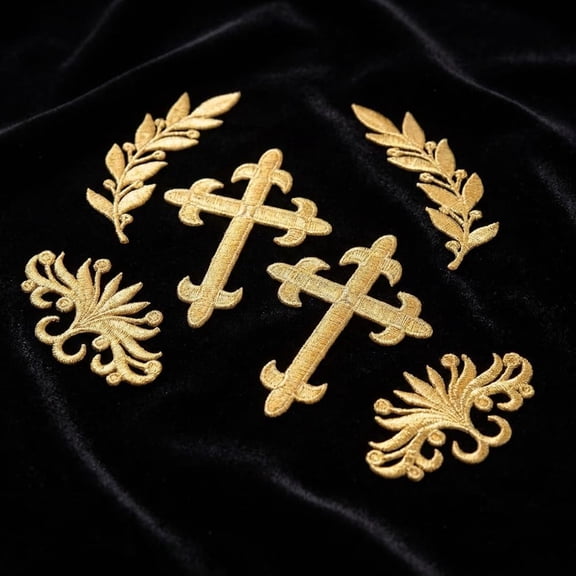 Vintage Gold Embroidery Patch Set 6-Piece Floral Leaf Cross Applique for Clothing Repair & DIY Craft
