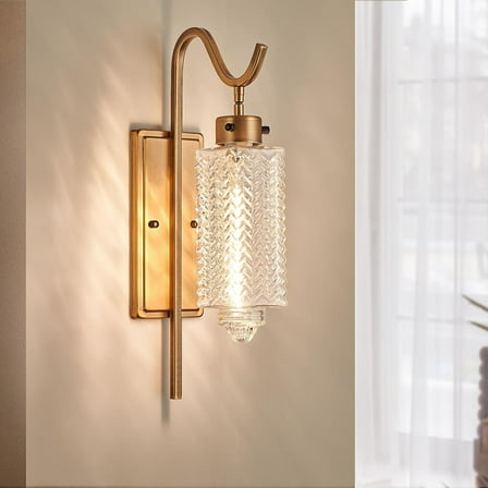 Vintage Gold Farmhouse Wall Sconce Light Fixture with Glass Shade & E26 Socket - Indoor Wall Lamp for Living Room, Bedroom, Bathroom, Hallway