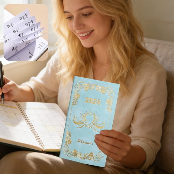 Vintage Gold Foil Heart Weekly Monthly Planner, Suede Soft Cover Paper Journal for Office Classroom Schedule Management, Daily Goal Tracking Souvenir Arrangement, 3.77" x 6.85", KTFgvq