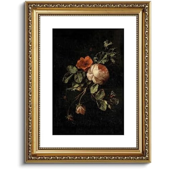 Vintage Gold Framed Wall Art, 11x14 Inch Floral Rose Retro Picture Paintings, Antique Canvas Artwork, Victorian Picture Photo Frame Wall Decor for Gallery Bathroom Bedroom