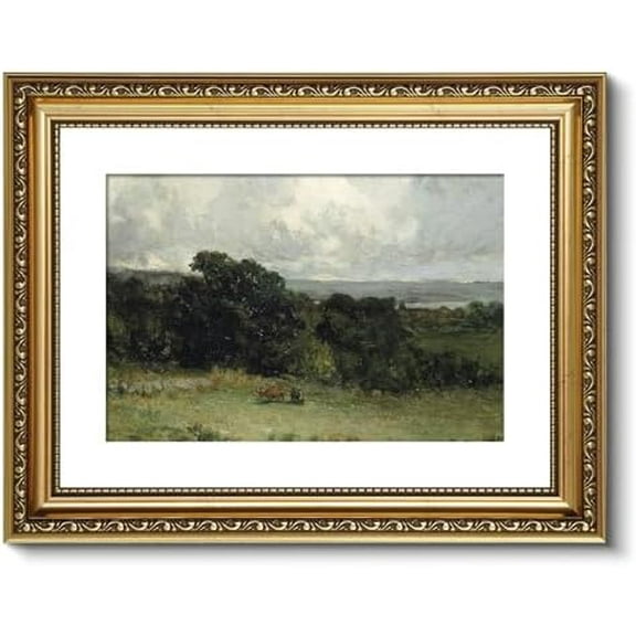 Vintage Gold Framed Wall Art, 11x14 Inch Pastures Landscape Retro Picture Paintings, Antique Canvas Artwork, Victorian Picture Photo Frame Wall Decor for Gallery Bathroom Bedroom