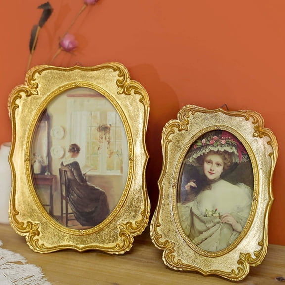 Vintage Gold Frames 5x7 Oval Picture Frame Tabletop and Wall Mount Display Vintage Wall Decor Ornate Gallery Wall Art
