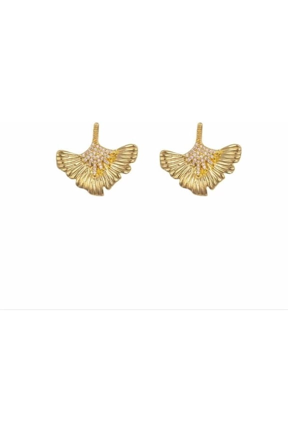 Vintage Gold Ginkgo Leaf Earrings Veined Leaf Design with Sparkling Accents Elegant Autumn Earrings for Women Party Date Night Gift Dainty Everyday Jewelry[t247]