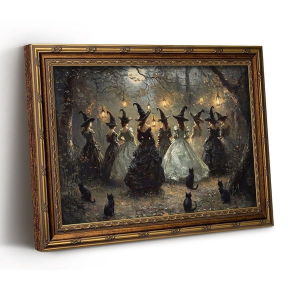Vintage Gold Halloween Wall Art, Witch Coven Pictures, Seasonal Living Room And Home Decor