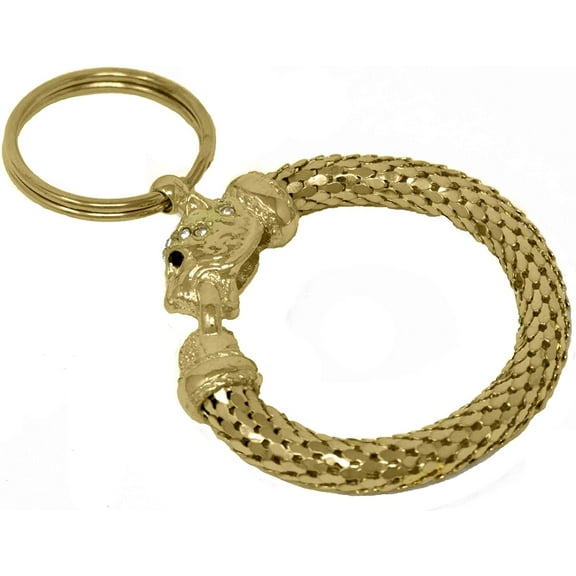 Vintage Gold Medium Feline Leopard Circle Metal Mesh Jewelry Keychain