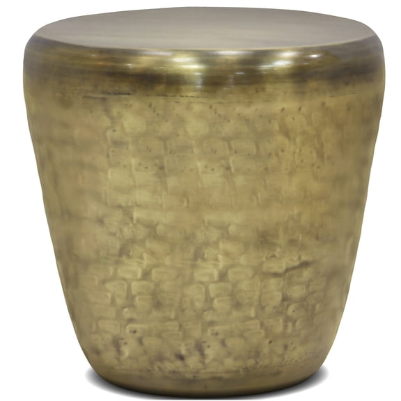 Vintage Gold Metal Side Table with Drum Shape, Fully Assembled End Table for Living Room, Bedroom, or Office
