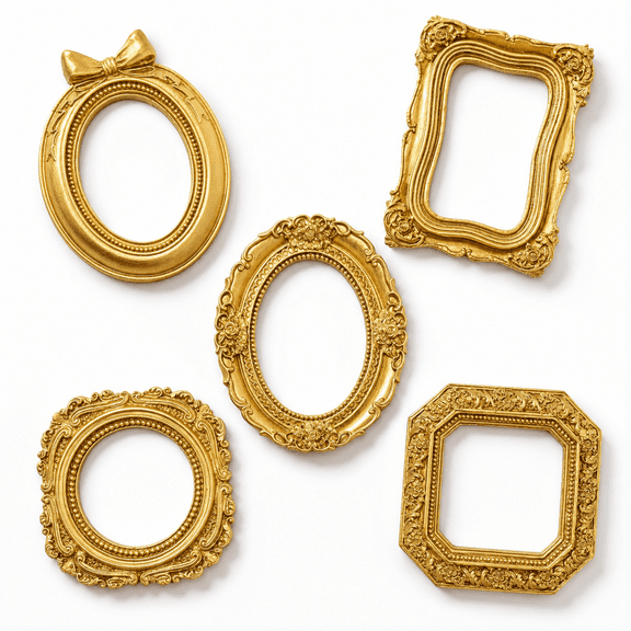Vintage Gold Mini Picture Frames Set of 5 - Small Magnetic Fridge Frames for Refrigerator, Table Top Decor, Christmas Decor, Tiny Gold Frames for Crafts