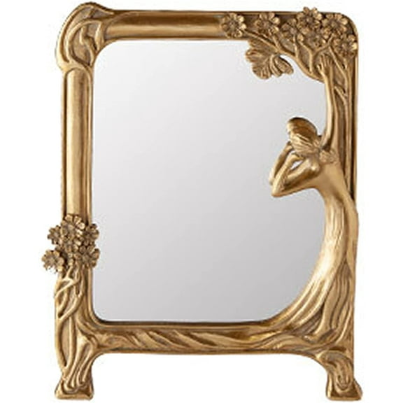 Vintage Gold Mirror Wall Decor - Small Vanity Mirrors, Antique Decorative for Desk Room, Frame Arched Victorian Decoration for Home Table, Standing Framed Art Gift for Furniture Living Bedroom, Oval