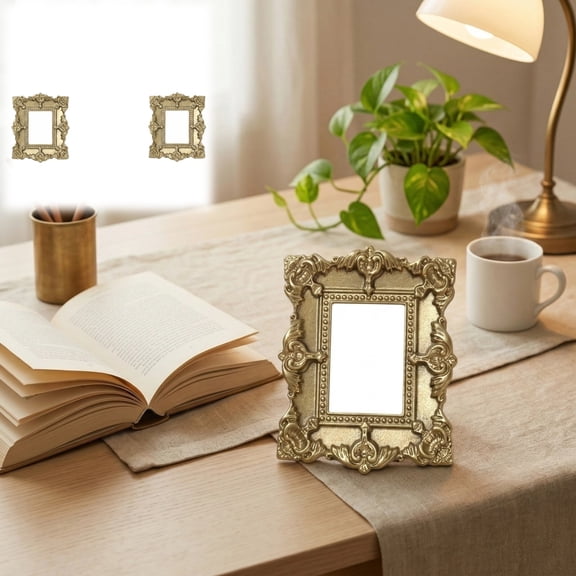 Vintage Gold Pearl Lace Photo Frame, Retro Decorative Picture Frame for Tabletop or Wall, Resin Look Home for Wedding Display, Easter Decorations, Valentines Day Gifts,,2pcs