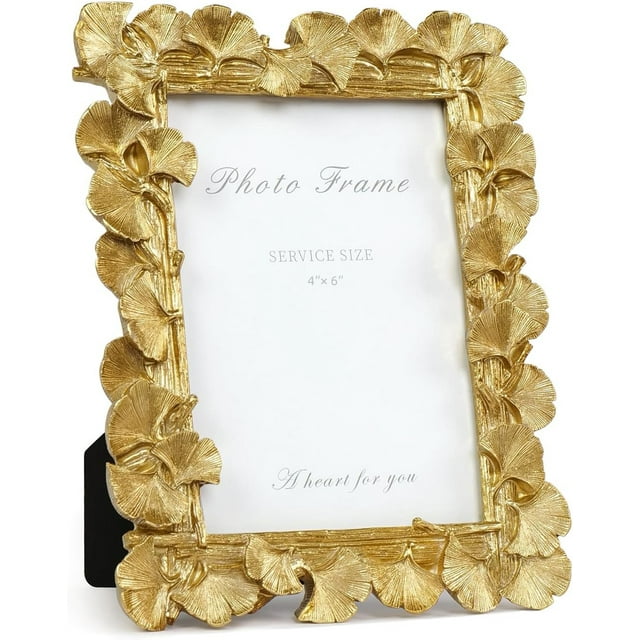 Vintage Gold Picture Frame 6 x 4 inch, Gold Ornate Leaf Textured Hand-Crafted Resin with Glass Front Antique Photo Frame for Home Hotel Decor Table Top Jewelry Display Shooting Photo Props