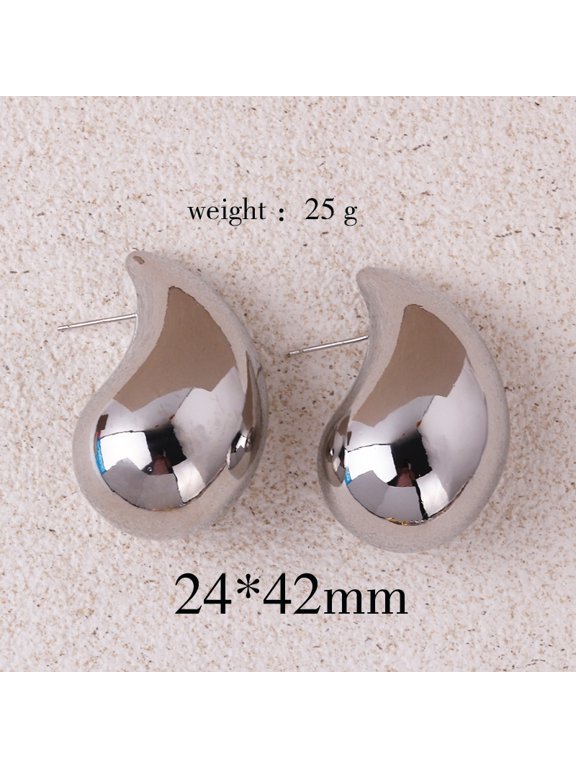 Vintage Gold Plated Chunky Dome Drop Earrings for Women Glossy Stainless Steel Thick Teardrop Earrings Dupes Lightweight Hoops