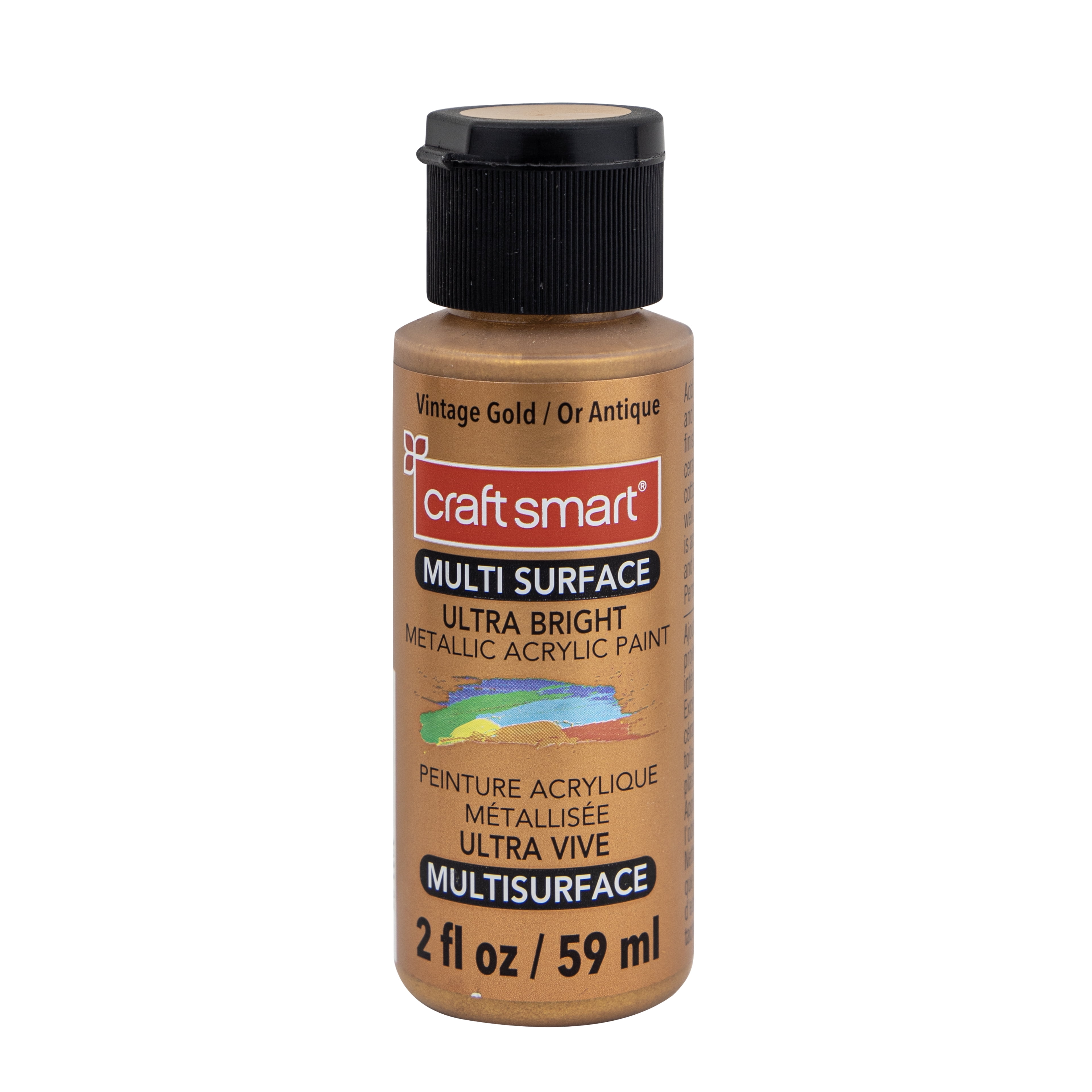 Craft Smart Vintage Gold Premium Ultra Bright Metallic Paint - Multi-Surface Shimmer Finish for Art, Crafts & Decor, 12 Pack