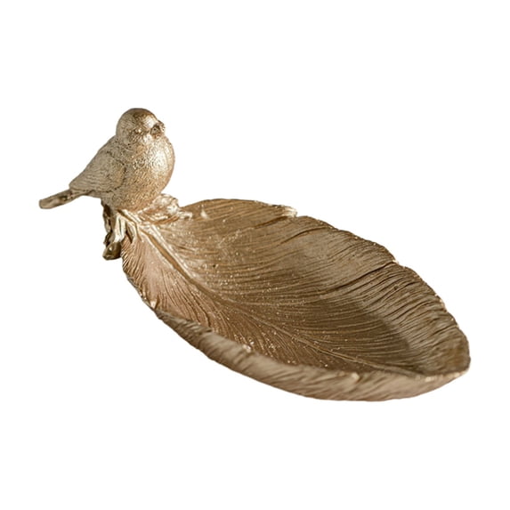 Vintage Gold Ring Holder Jewelry Dish,Resin Jewelry Tray, Gold Leaf-shaped with Standing Bird, Ring Dish, Decorative Organizer for Entrance Vanity Dresser Bathroom, Bridal Gift Idea