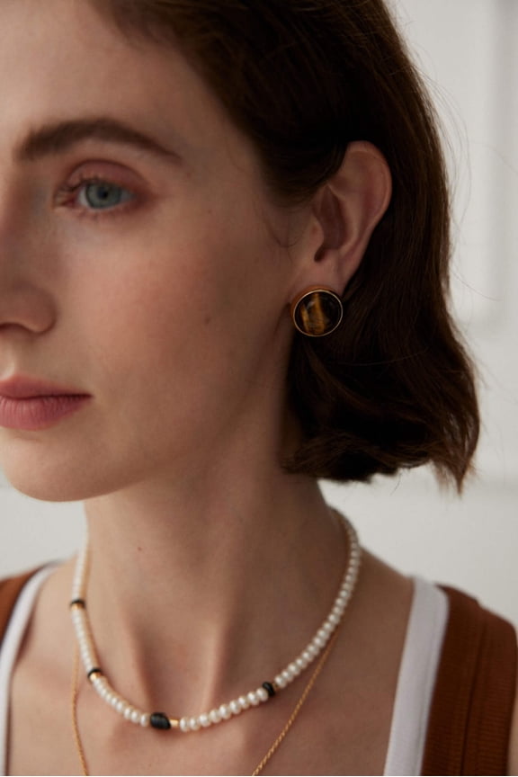 Vintage Gold Tiger's Eye Stud Earrings