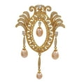thumbnail image 1 of Vintage Gold Tone Pink Pearl Dangle Opens Marquise Shaped Brooch with Wing Mother Gift Jewelry, 1 of 9
