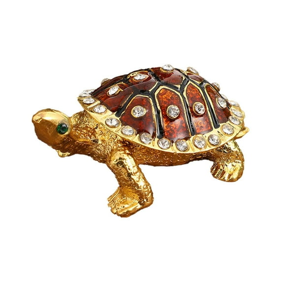 Vintage Gold Turtle Trinket Box, Metal Jewelry Storage Container with Rhinestones - Handcrafted Decorative Box for Rings, Keepsakes, Necklace, Desk Decor and Collectible Supplies
