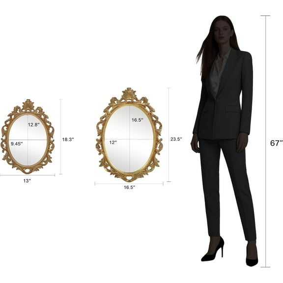 Vintage Gold Wall Mirror with Scroll Design, 16x24 Inch for Entryway Living Room Bedroom