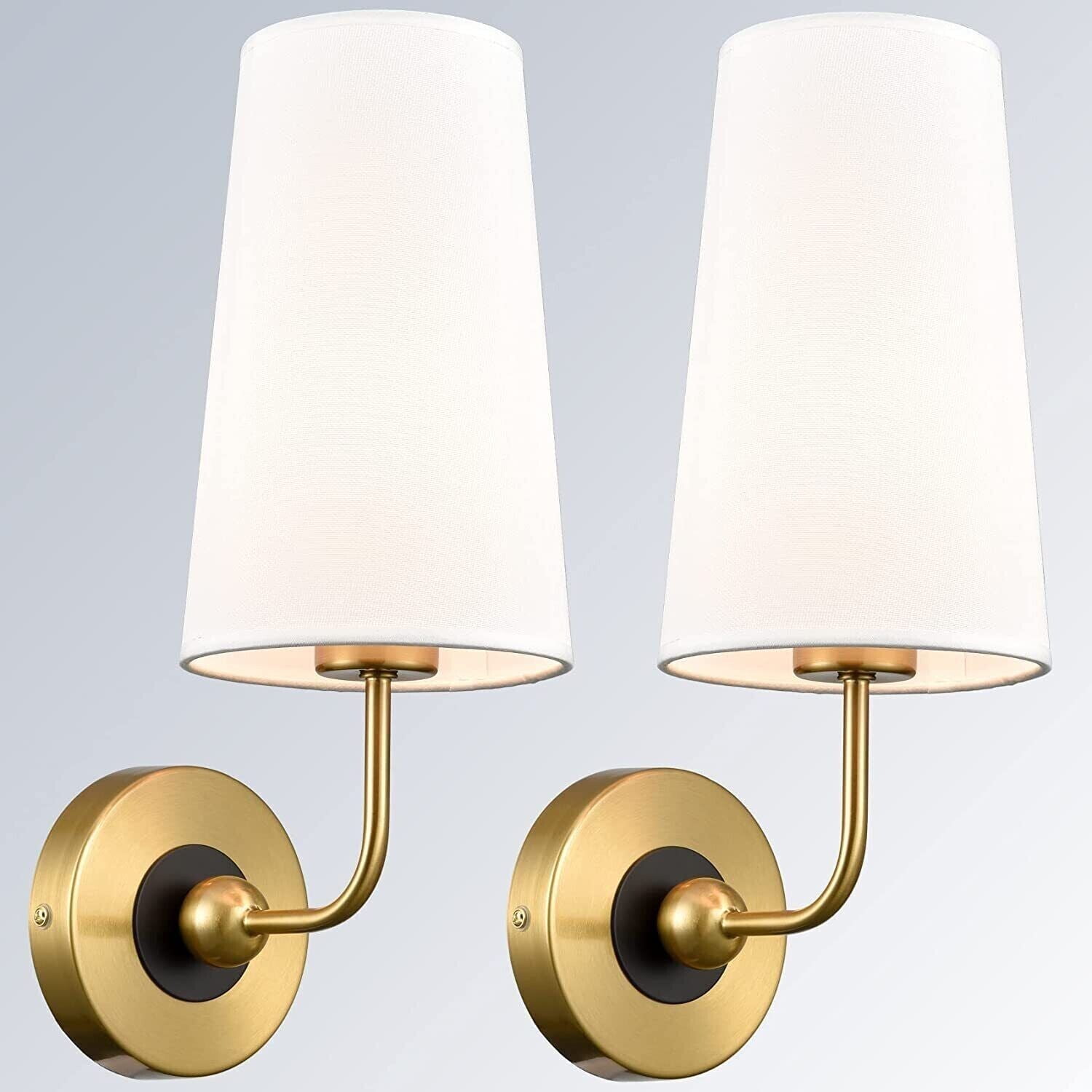 Brushed Brass and Black Fabric Shade Wall Sconce Set