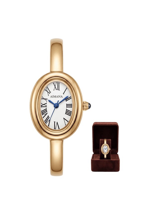 Vintage Casual Gold Watches for Women Small Oval Dial Bangle Wrist Watches Gifts Relojes Para Mujer
