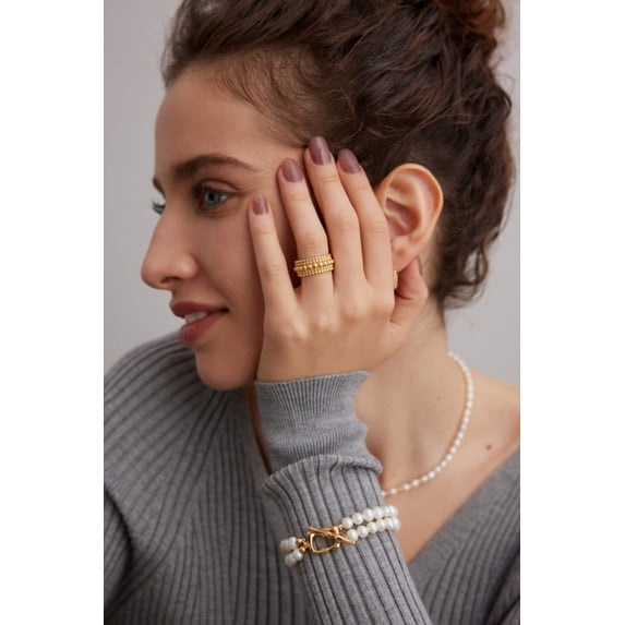 Vintage Gold and White Gold 925 Silver Adjustable Beaded Rings