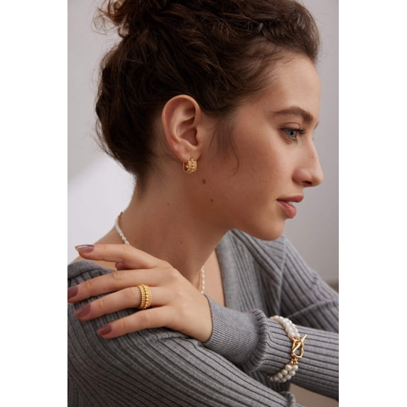 Vintage Gold and White Gold 925 Silver Beaded Hoop Earrings