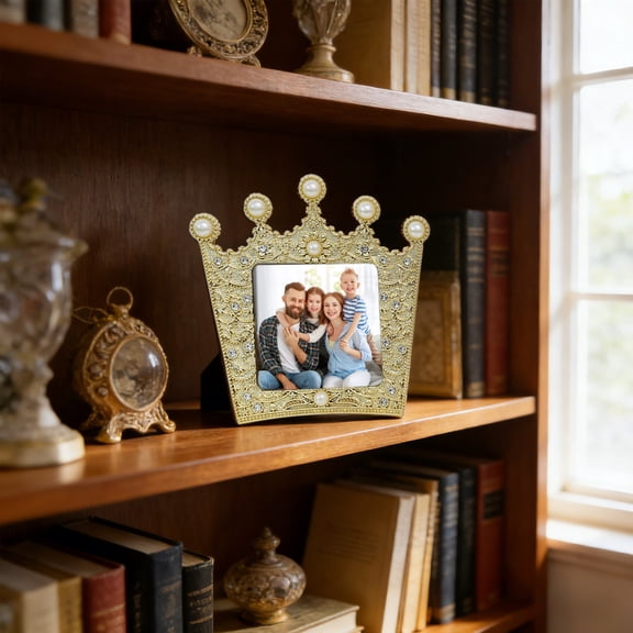 Vintage Gold or Silver Pearl Inlay Picture Frame with Stand and Wall Mount, Waterproof Plastic Wedding Photo Display Frame for Home Decor