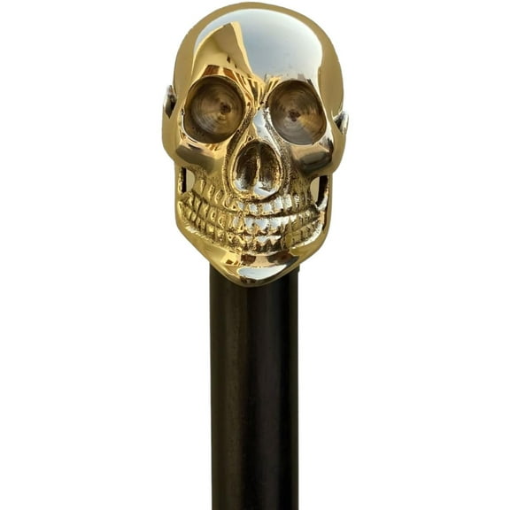 Vintage Golden Brass Skull Walking Cane for Men and Women – Black Wooden Walking Stick, Antique Victorian Style Fancy Cane