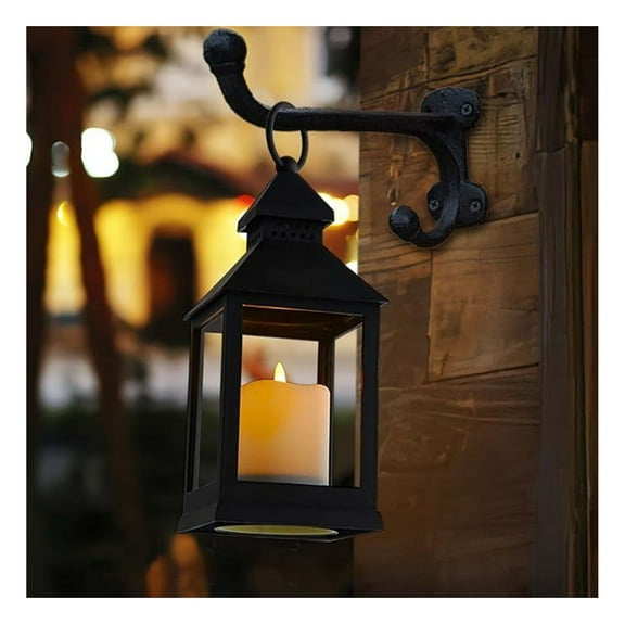 Vintage Golden Brushed Black Lantern Decorative LED Flickering Flameless Candle with Timer, Battery Powered LED Decorative Hanging Lanterns for Indoor Outdoor Garden Yard Home Decor(1 Pack)