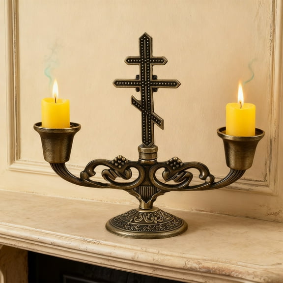 Vintage Golden Enamel Alloy Candlestick Holder for Tabletop Display Altar Decor, Elegant Candle Holder for Christmas Hanukkah Sabbath Home Decor Party Wedding Centerpiece Gift