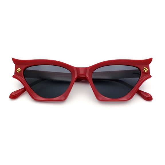 Vintage Golden Era Narrow Cat Eye Luxury Chic Plastic Sunglasses Red - Black