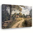 thumbnail image 1 of Vintage Golden Frame Canvas Wall Art - Countryside Landscape with Wooden Fence & Tree-Lined Path, Horizontal Ink on Canvas Painting for Living Room, Bedroom, Office Decor, Ready to Hang, Canvas Wall, 1 of 10
