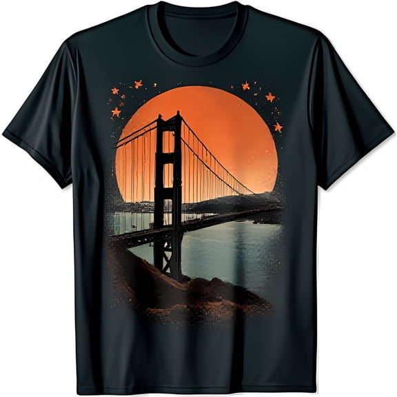 Vintage Golden Gate Bridge Graphic T-Shirt with Sun & Stars