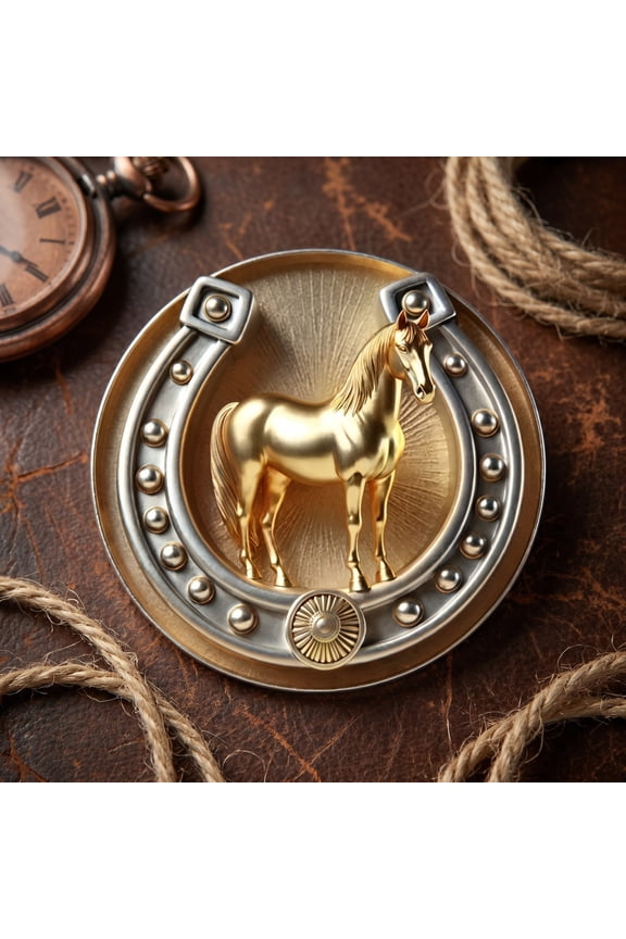 Vintage Golden Horse Horseshoe Brooch, Embossed Lapel Pin with Meaningful Symbol for Suit Jacket Decoration and Everyday Wear, Business Gift and Equestrian Lover Present (Metal)