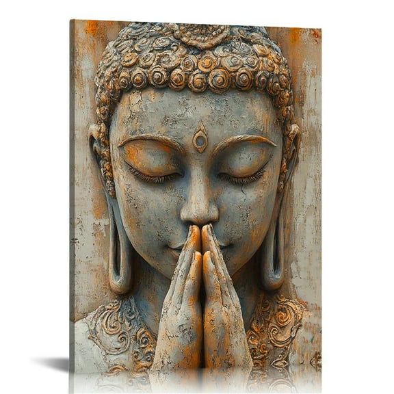 Vintage Golden Leaf Buddha Canvas Print Wall Art - Retro Wall Decor for Home Bedroom, Living Room,Bathroom, Office Classic Home Decor Gifts Framd