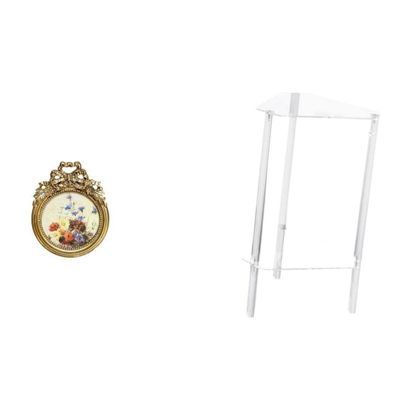 Vintage Golden Picture Frame Clear End Table Nightstand Hand Crafted Acrylic for Home Office Studio Bedroom