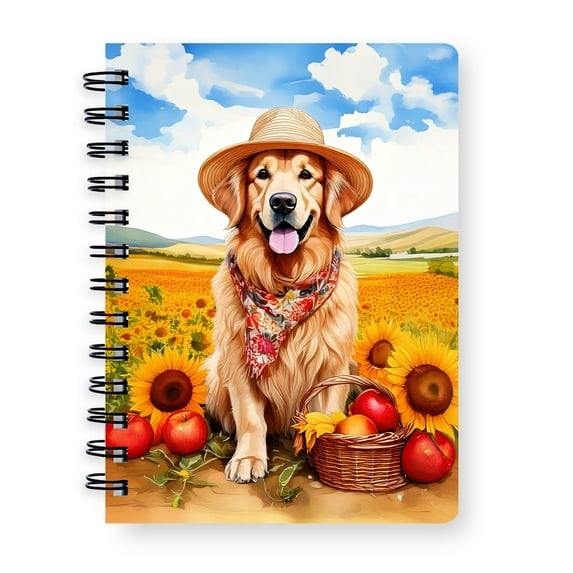 Vintage Golden Retriever Says Hello Mother's Day Summer Sunflower Field Spiral Bound Journal Goldens Dog Lover Gifts Idea 5x7in Spiral Notebook - 12005