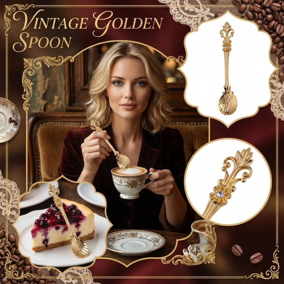Vintage Golden Spoon, 4.41 Inch Ornate Baroque Style Metal Coffee And Tea Spoon With Crystal Gem Accent, Perfect For Stirring Espresso, Cappuccino, And Afternoon Tea