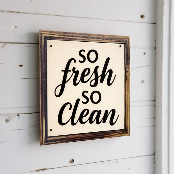 A Vintage Golden And Wood Framed Wall Hanging, Designed with a SO FRESH & SO CLEAN Theme, Suitable for Display in Bathrooms, Living Rooms, And Kitchen Countertops, Perfect for Home Decor, Measuring 8X