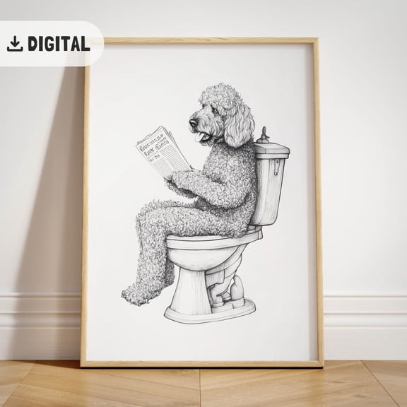 Vintage Goldendoodle Bathroom Poster, Doodle On Tet Wall Art, Retro Dog Illustration, Quirky Maximalist Wall Decor, Restroom Wc Art, Unframed Poster Size 8x12