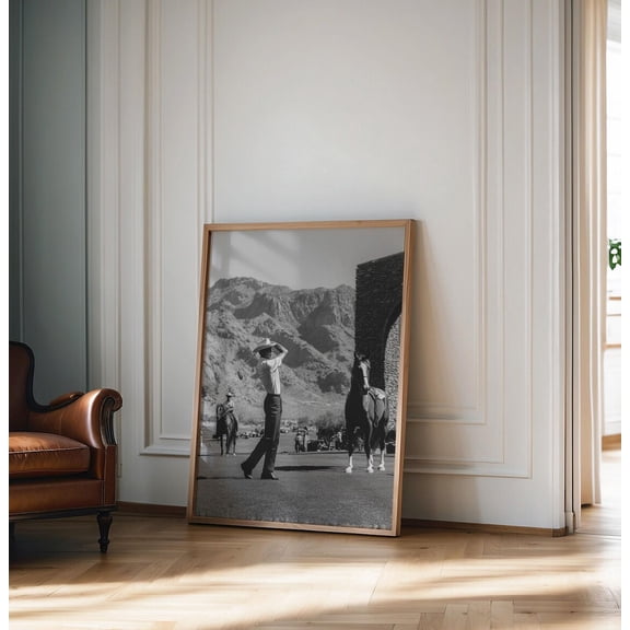 Vintage Golf Print, Black And White Cowboy Golf Poster, Retro Western Golf Wall Art, Mid Century Desert Golf Course Decor