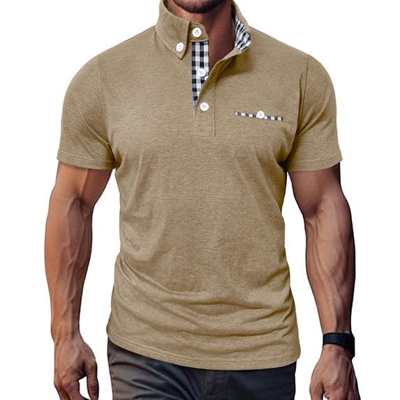Vintage Golf Shirts for Men Short Sleeve Button Collared T-Shirts Mens Casual Plaid Printed Pullover Slim Breathable Going-Out Workout Tees Tops