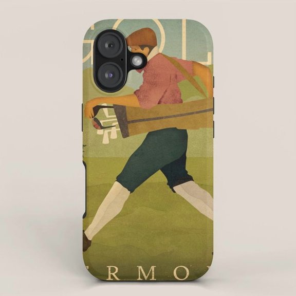 Vintage Golfer Swing Olive Green Tough Case for Apple iPhone, Polycarbonate and TPU